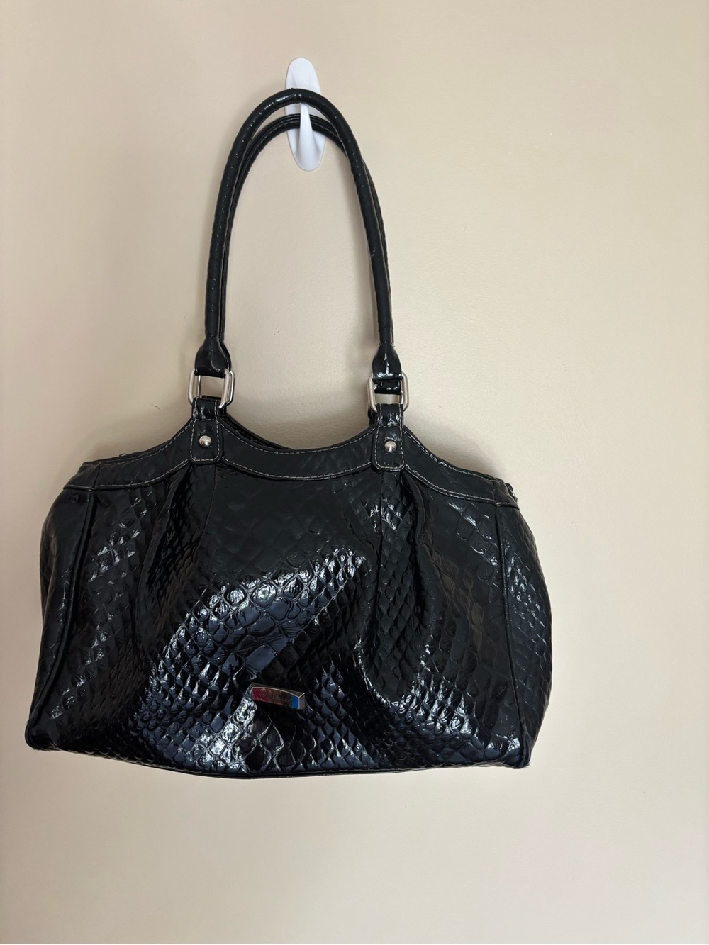 Alfred Dunner Black Quilted Patent Shoulder Bag